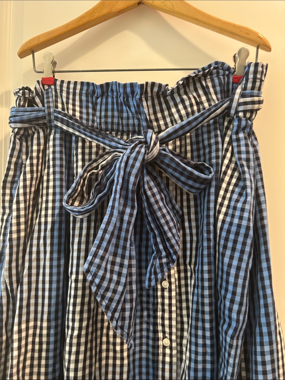 Free Assembly Gingham ButtonFront Paperbag Elastic Waist Tie Midi Skirt XL 16-18 - Picture 3 of 12